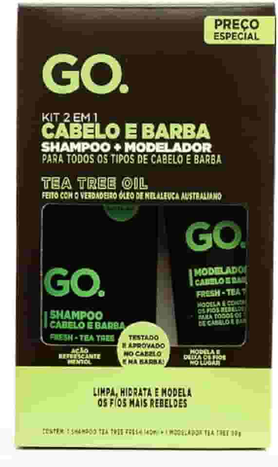 Kit Shampoo + Modelador cabelo e barba Tea Tree, anti coceira e anticaspa natural, Go Man