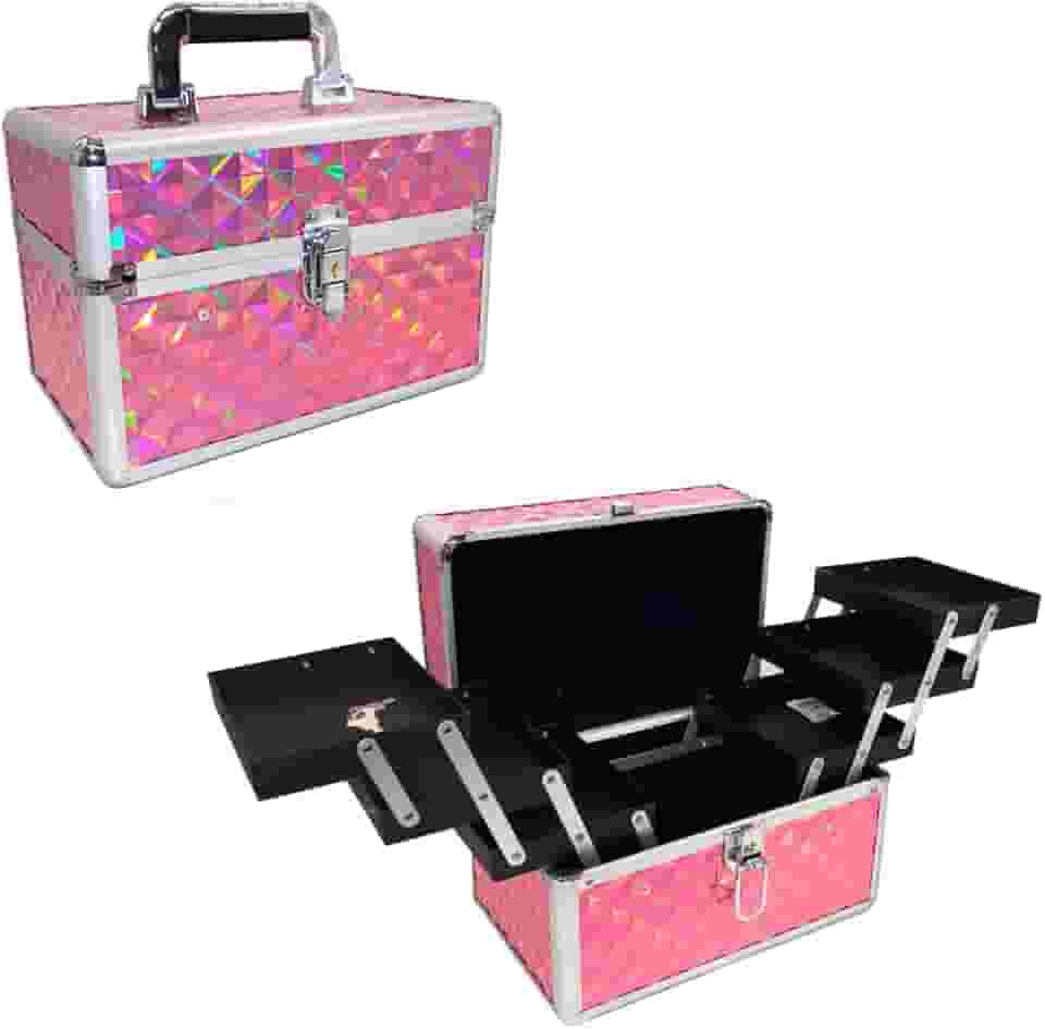 Maleta Para Maquiagem Porta Joias Bijuterias e Acessórios (ROSA CRISTAL)
