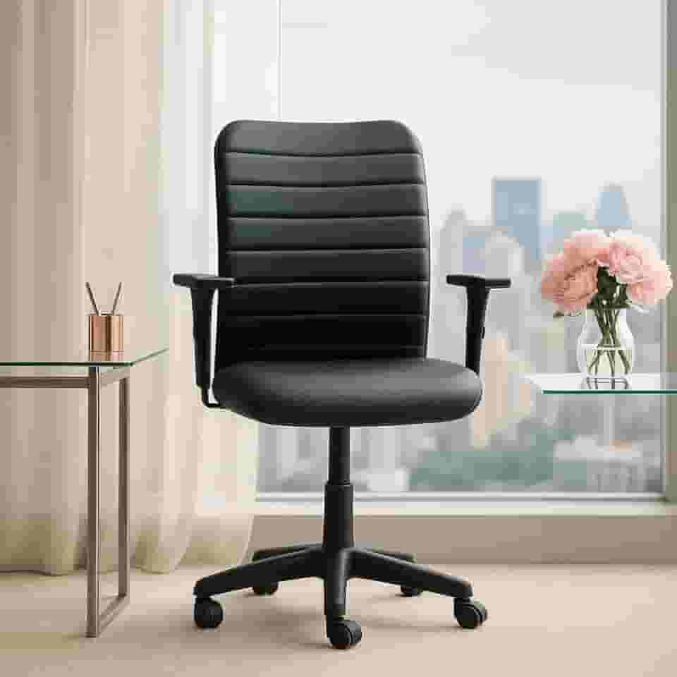 Cadeira Escritório Ergonômica Luxo NR17 Apoio Lombar Office Executiva Giratória C/Rodízios Regulável Preta Confortável Costura Esteirinha Ajuste De Altura