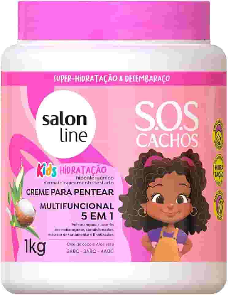 Salon Line, Creme para Pentear, SOS Cachos Kids, Hidratação 5 em 1, Vegano - Para Cabelos Ondulados, Cacheados e Crespos, 1kg