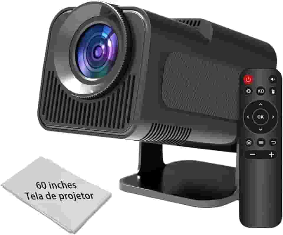 Projetor Portátil HY320 Mini - Tela 60" para Casa e Viagem Wi-Fi 6 Bluetooth 5.1 Android 13 4K HD 160 ANSI Lumens 30.000h Vida Útil Inclui Controle e Cabos