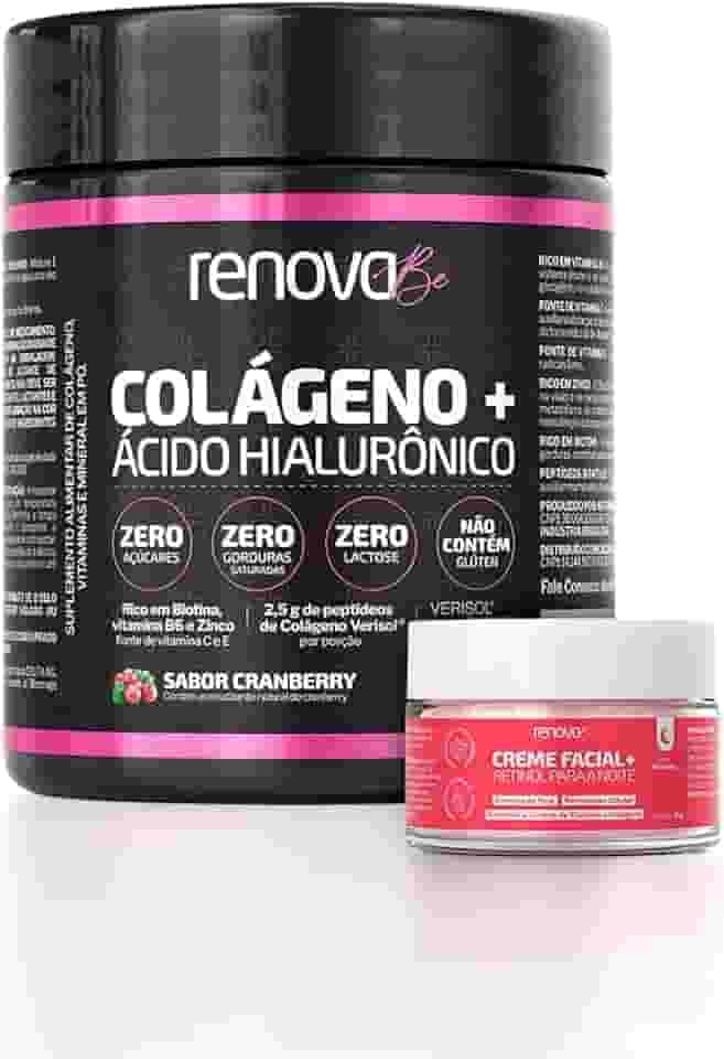 Kit Colágeno Hidrolisado Verisol Haplex Plus com Ácido Hialurônico + Creme Facial Antissinais Retinol Noturno - Renova Be
