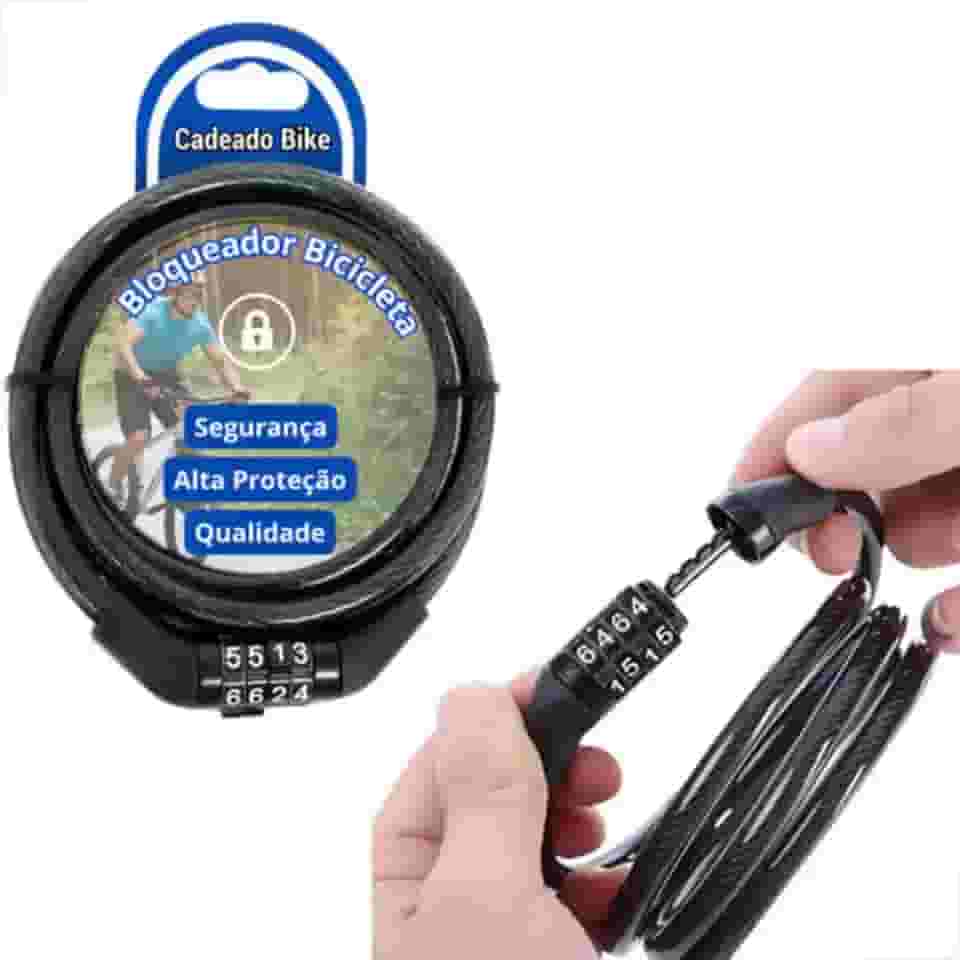 Cadeado para Bicicletas Bikes Motos e Pertences Valiosos Cabo de Aço Senha Numérica de 4 Dígitos Segredo Proteção Segura e Prática com Cabo de 100 cm e 8 mm