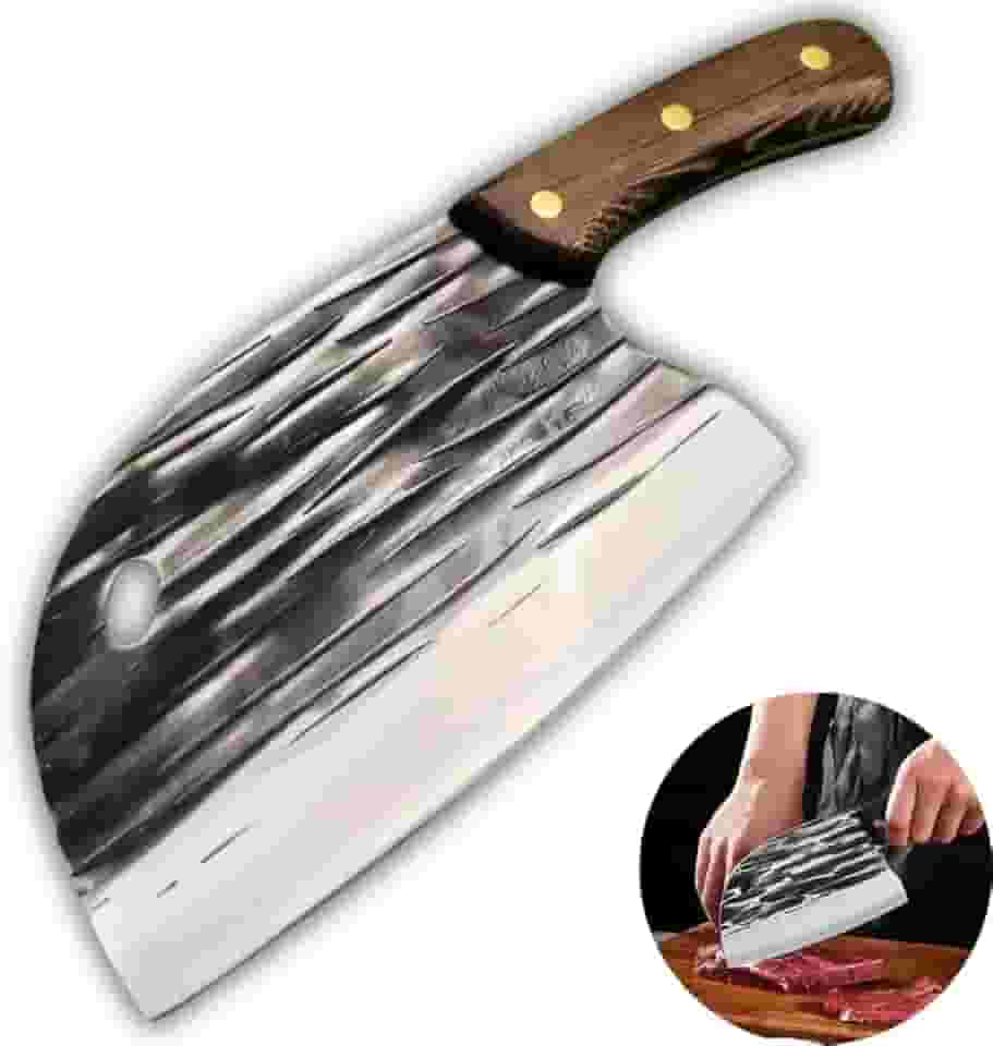 Cutelo Aço Inox Cabo em Madeira Full Tang Design Artesanal Faca Afiada para Cozinha Churrasco