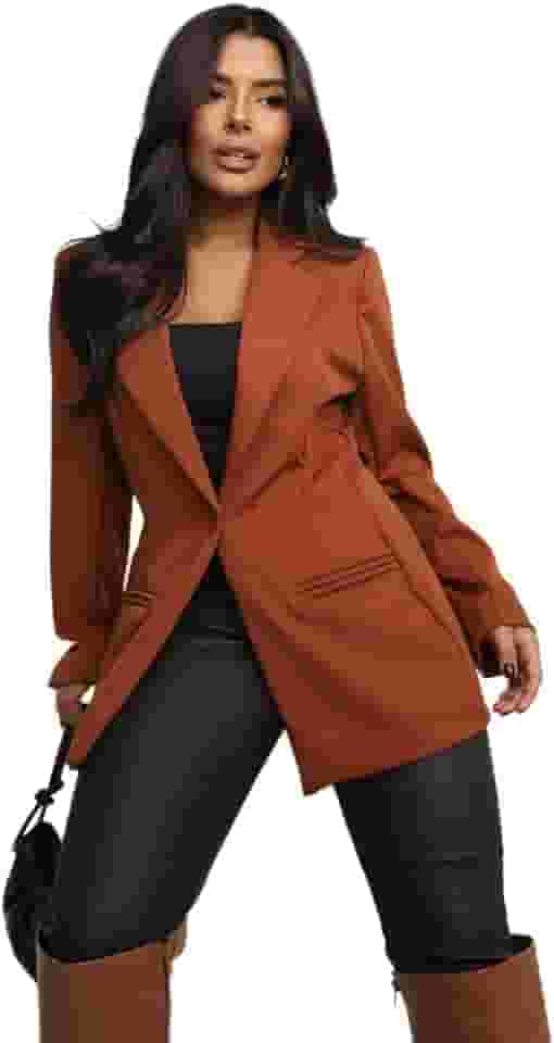 Blazer Feminino Alfaiataria Alongado Social Terninho (BR, Alfa, G, Regular, Regular, Caramelo)