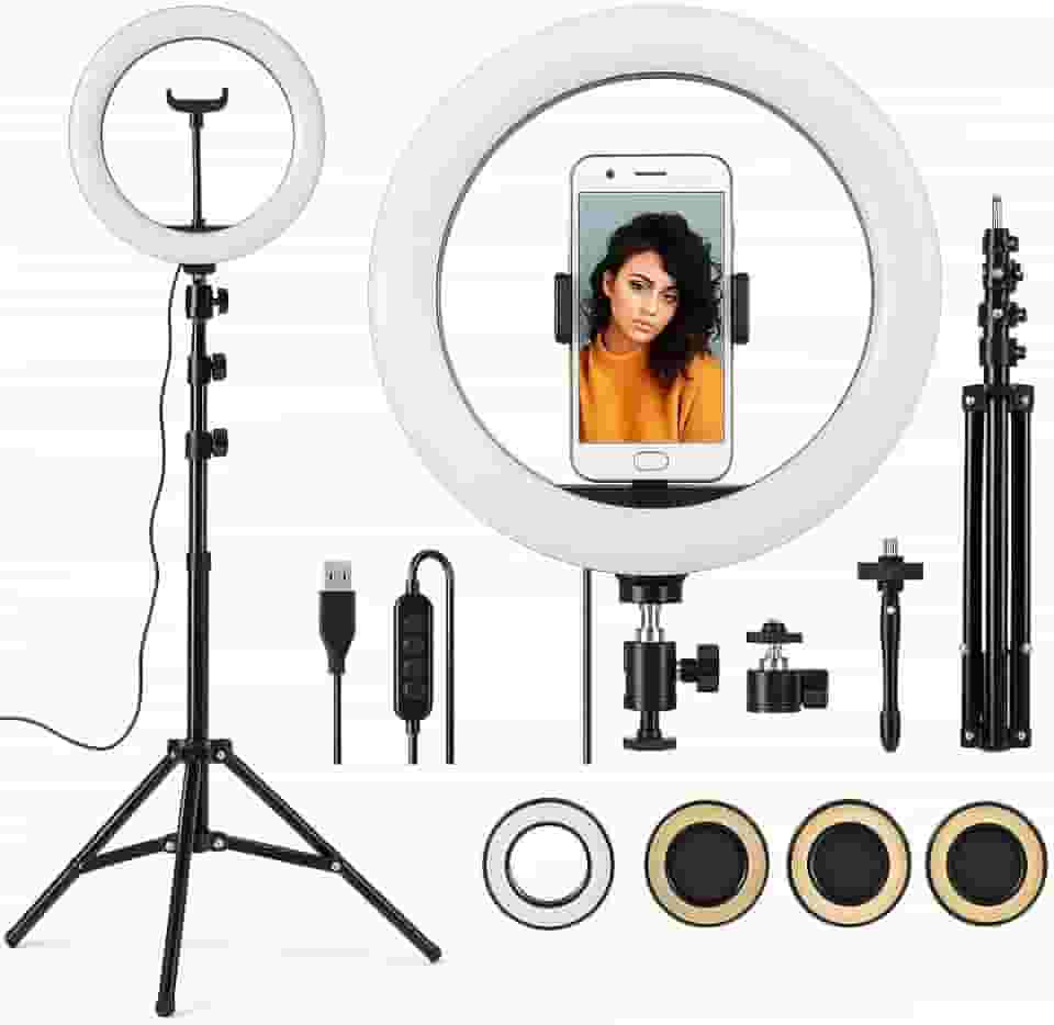 Ring Light LED 12' com Tripé 2,1m e Dimmer, Iluminação Profissional para Lives, Selfies e Estúdio