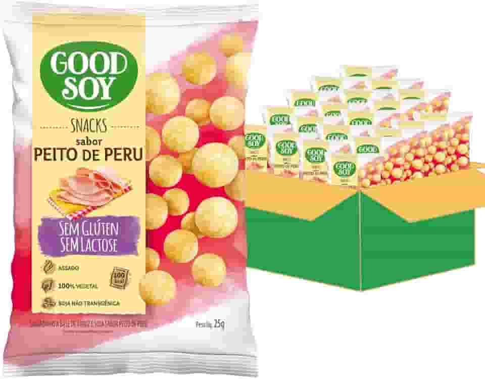Caixa de Snacks GoodSoy Salgadinhos de Peito de Peru Sem Glúten Sem Leite Sem Lactose - 20 unidades de 25g
