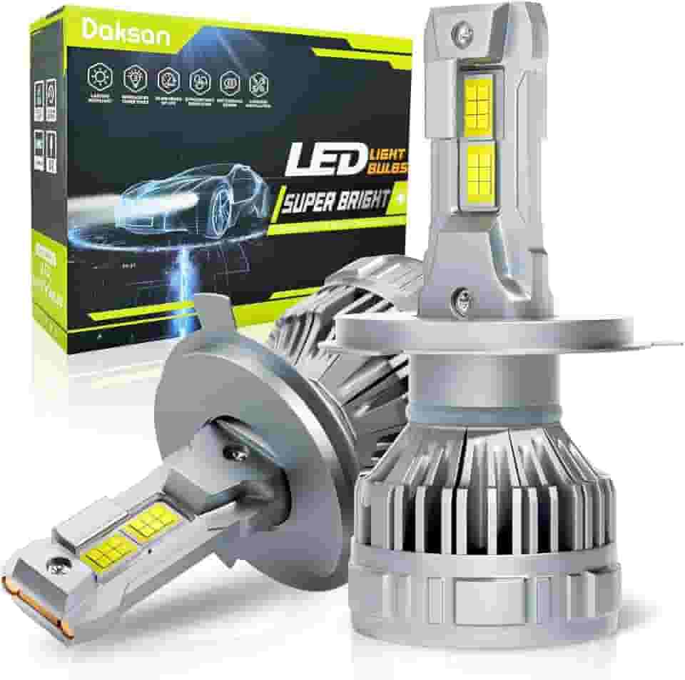 Kit Ultra Lâmpada LED Daskan H4 36000LM 6500K Branco Frio, 2 Lâmpadas 100W Super Brilho com Canceller e Reator, IP68, 12-24V, Cinza