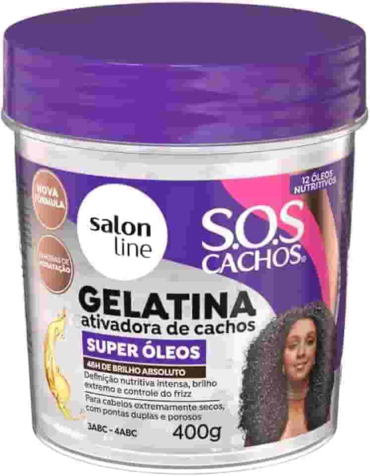 Salon Line, Gelatina Ativadora de Cachos, S.O.S Cachos Super Óleos, Nutrição Extraordinária, Veganos - Para Cabelos Cacheados, 400 g