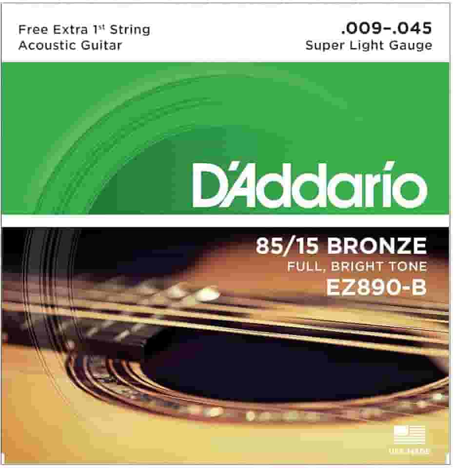 ENCORDOAMENTO DE AÇO PARA VIOLÃO EZ890-B 6 CORDAS SUPER LIGHT .009-.045 - CORDA MI EXTRA - D'ADDARIO