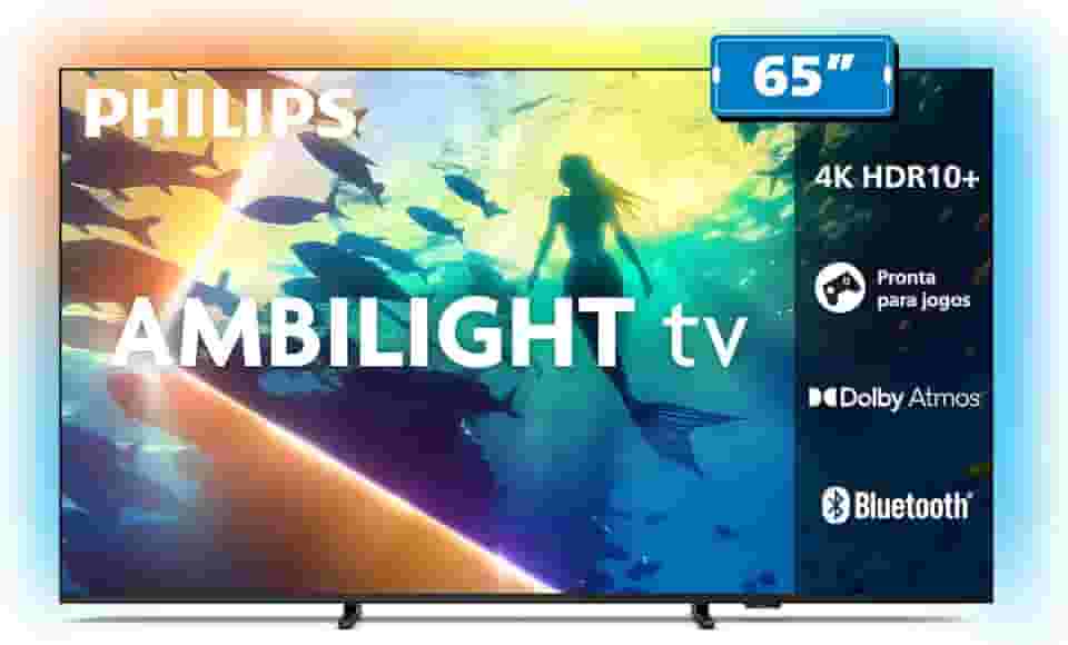 PHILIPS, Smart TV Ambilight 65" 4K, 65PUG8100/78, Comando de Voz, HDR10+/Dolby Atmos, VRR/ALLM, Bluetooth