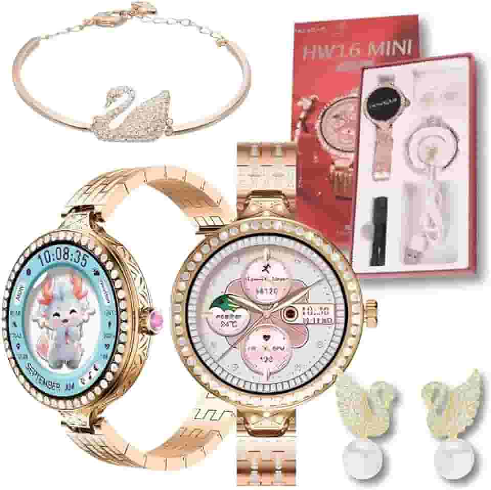 Relógio Smartwatch Feminino HW16 com Brincos + Bracelete - Com iOS/Android, IP67, Telas Personalizáveis, Cartão de acesso NFC, Diversos Modos Esportivos