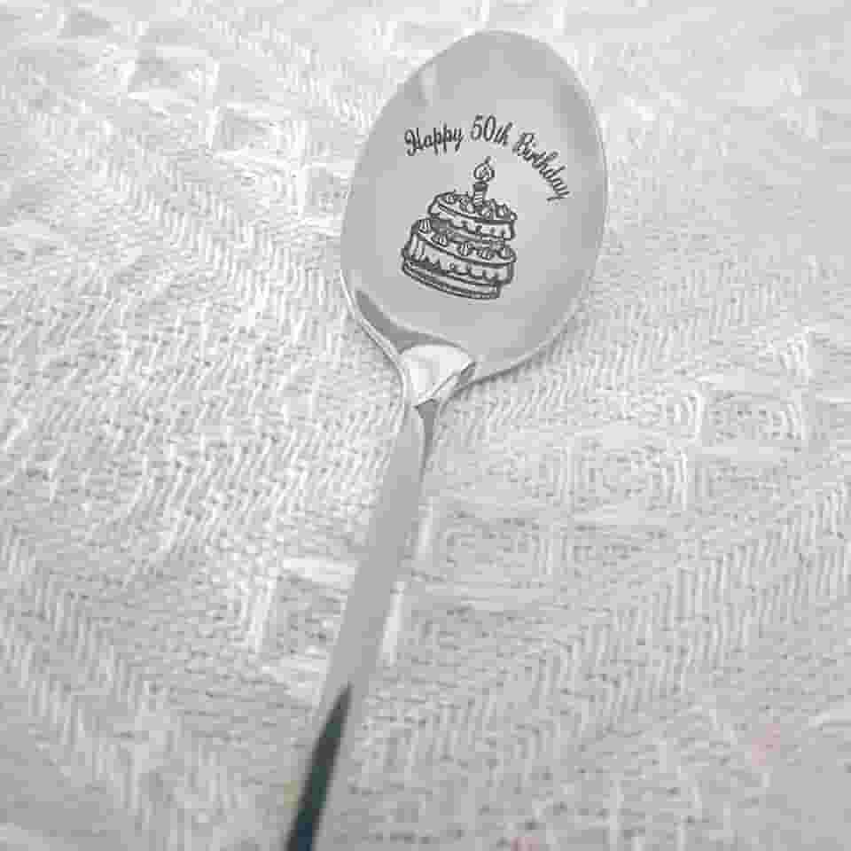 Colher de presente de aniversário de 50 anos para mulheres e homens, presente de feliz aniversário de 50 anos, presente para papai, irmã, 50 anos, presente de aniversário para avó, colher de sobremesa