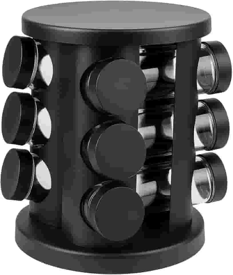 Porta Temperos Codimentos 12 Potes Giratório - Organizador de Condimentos para Cozinha (Preto)