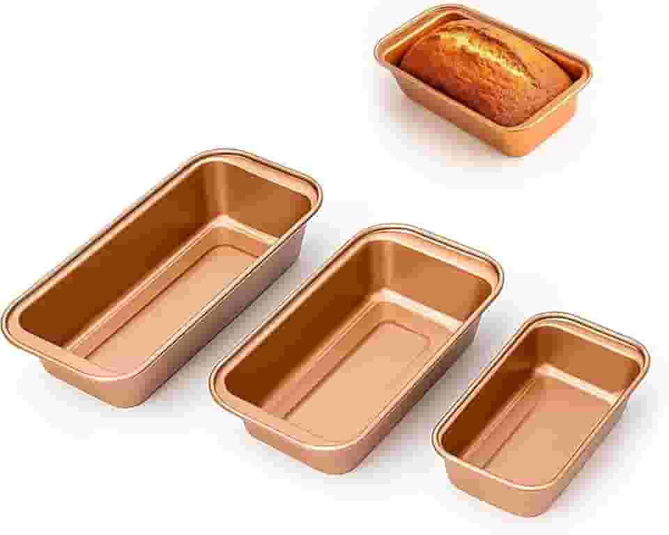 Kit 3 Formas Antiaderentes para Assar Pão, Forma de Pao, Forma para Pao, Ideal para Pães e Bolo, Fácil de Desenformar e Limpar (Dourado)