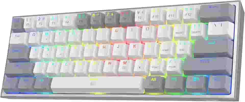 Teclado para jogos Redragon K617 Fizz 60% RGB com fio, teclado mecânico compacto de 61 teclas com teclas brancas e cinzas, switch vermelho linear, suporte para driver/software profissional