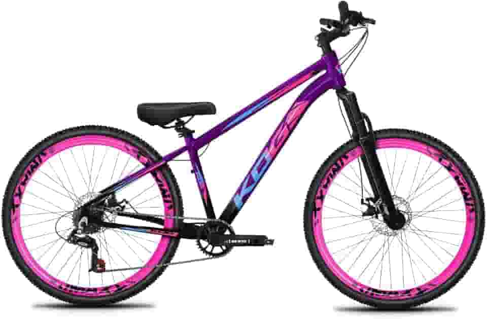 Bicicleta Aro 26 KOG 1x7 Freeride – Bike para Grau, Freeride Urbano, Suspensão 80mm, Freios a Disco, 7 Velocidades, Preto Roxo