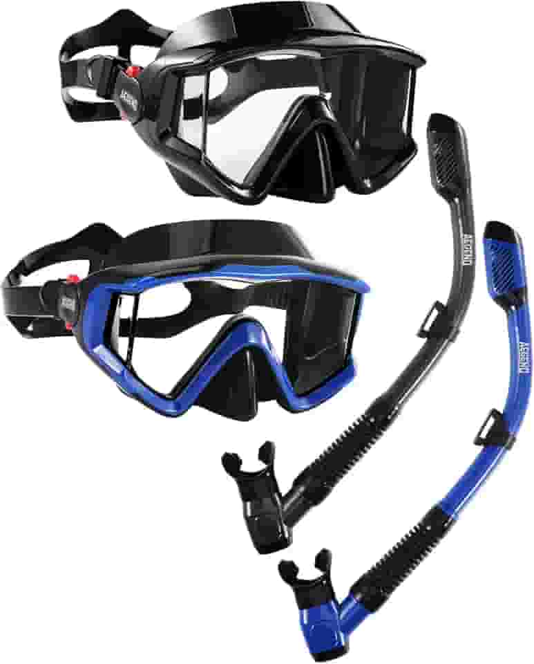 Aegend Equipamento de mergulho para adultos, jovens e crianças, conjunto de snorkel seco, visão panorâmica, tecnologia anti-vazamento e anti-nevoeiro, alça ajustável para snorkeling, mergulho, natação