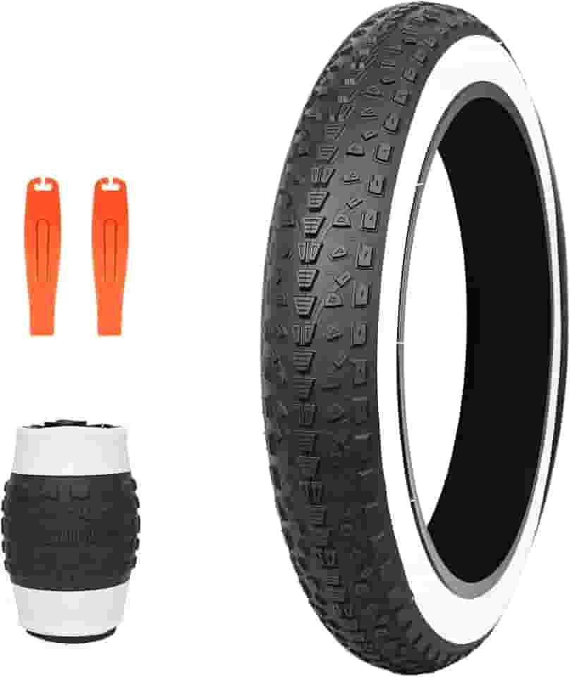 Pneu de bicicleta elétrica 20x3.0 Fat E-Bike Pneus pesados de alto desempenho resistente ao desgaste Mountain Snow Bicycle Tire, parede branca (1 pneu 2 alavancas)