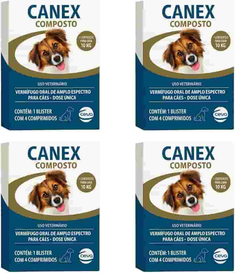 Kit com 4 Caixas Vermífugo Canex Composto para Cães 4 Comprimidos em cada caixa Multicoloridos Anti verme Casa Buritis