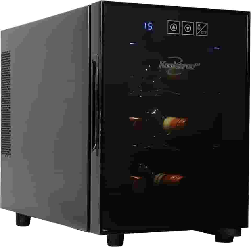 Koolatron Refrigerador de vinho para 6 garrafas, preto, geladeira termoelétrica, 16 litros, adega independente, armazenamento de vinho vermelho, branco e espumante para cozinha pequena, apartamento, apartamento, trailer