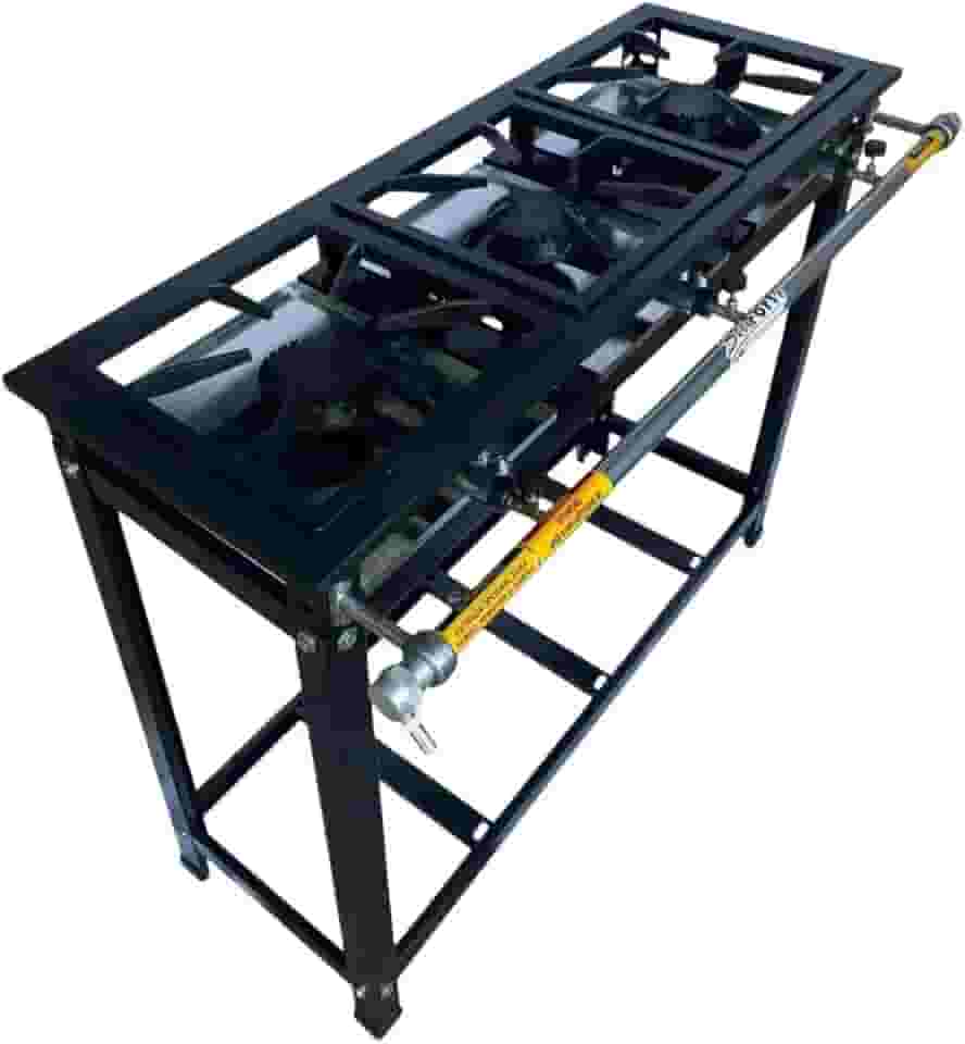 Fogão Industrial 3 Bocas, Alta Pressão, Aço, Grafite, Grelha 30x30