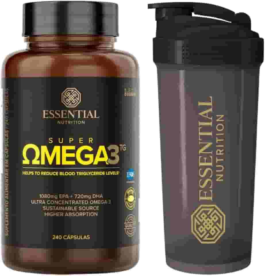 Essential Nutrition - Super Ômega 3 TG 500mg - 240 Cápsulas gel pequenas + Coqueteleira oficial