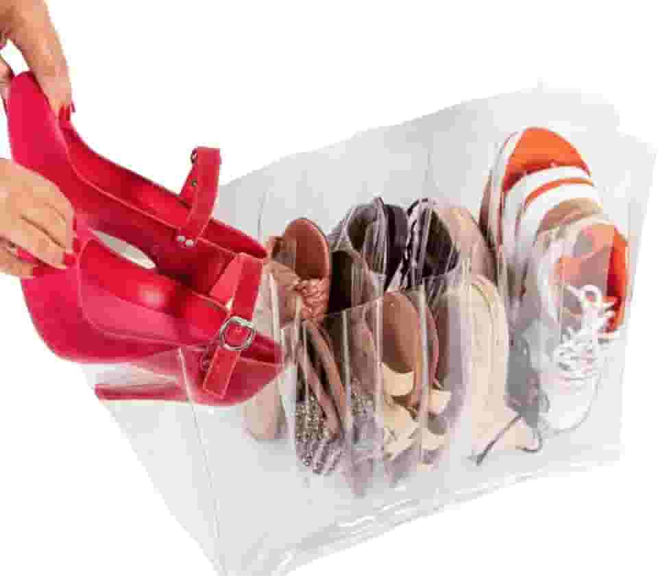 Colméia para Sapatos Transparente Natural PVC Cristal Premium c/ 5 Nichos 40x25x30cm Ideal para Organizar Sapatos Organizador Funcional Minimalista