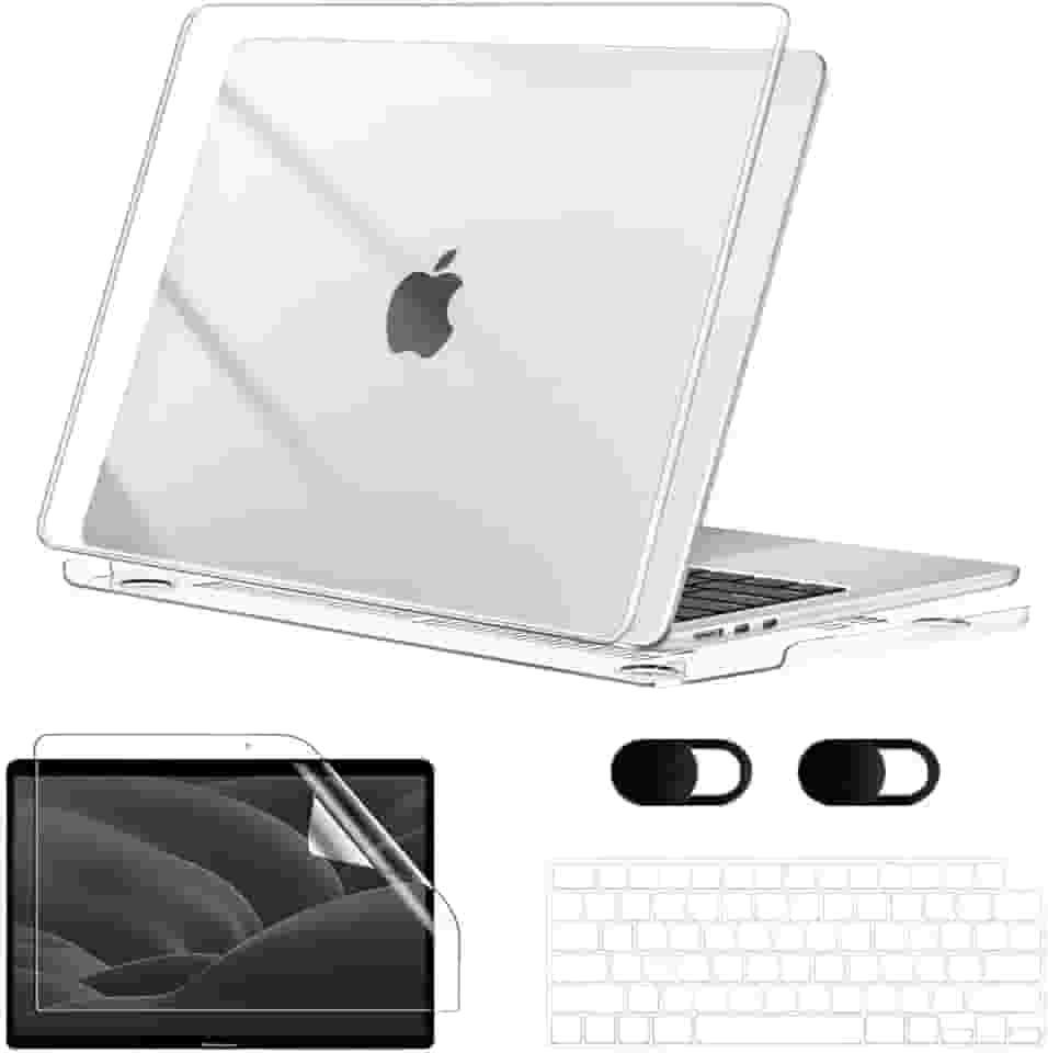 Capa para Macbook New Air 13,6'' A2681 (M2) 2022/A3113(M3) 2024/A3240(M4) 2025, Com Película de Teclado e Película de Tela Hidrogel, Película de Privacidade para Lente (Transparente Cristalino)