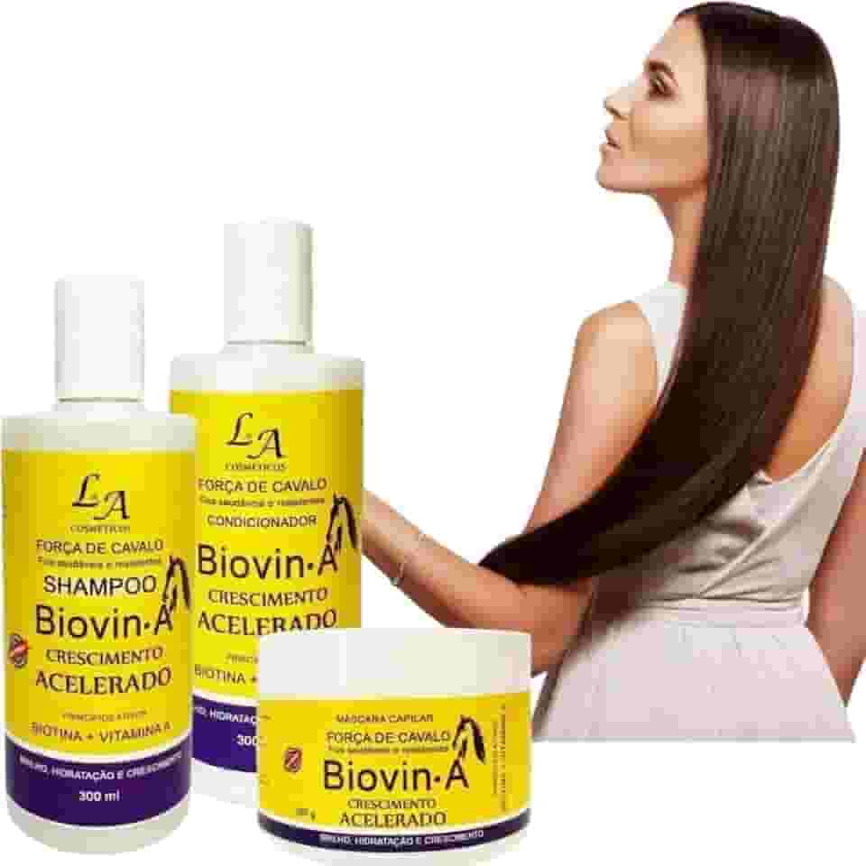 Kit Biovin-A Crescimento Capilar Rápido – Shampoo, Condicionador e Máscara Força de Cavalo Anti Queda e Fortificante 3 em 1