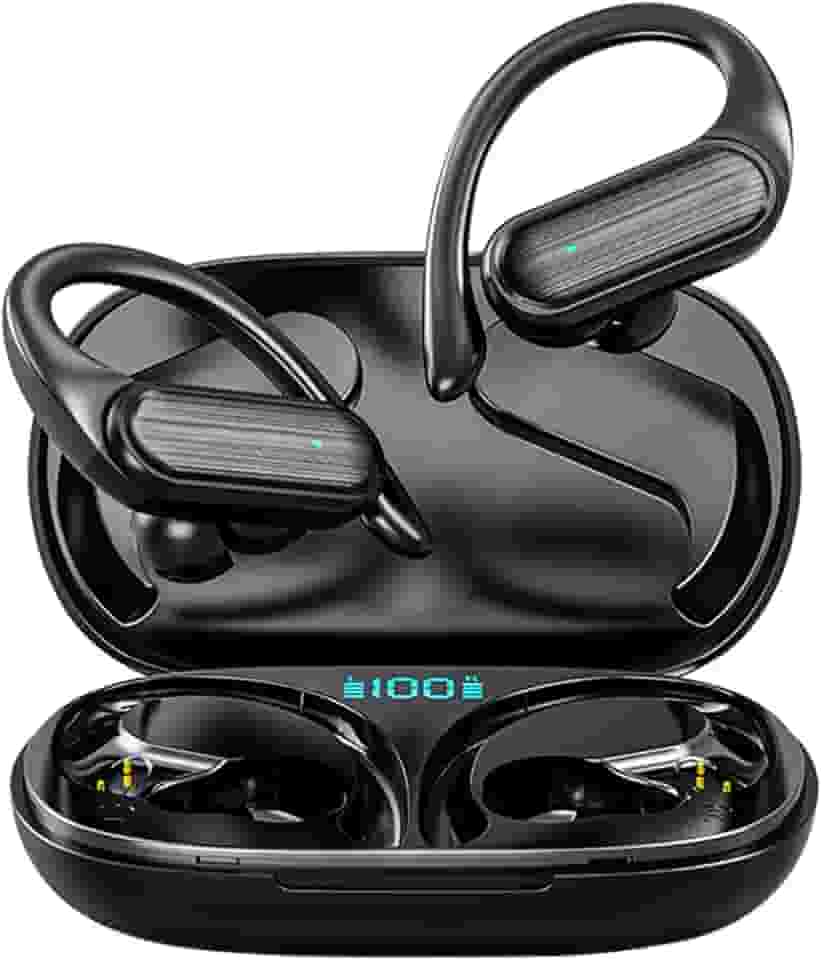 Fone de Ouvido Sem Fio Bluetooth com Microfone e Cancelamento de Ruído Ativo, à Prova D'água e com até 60 Horas de Reprodução - Melhor Escolha para Esportes e Atividades ao Ar Livre - Preto