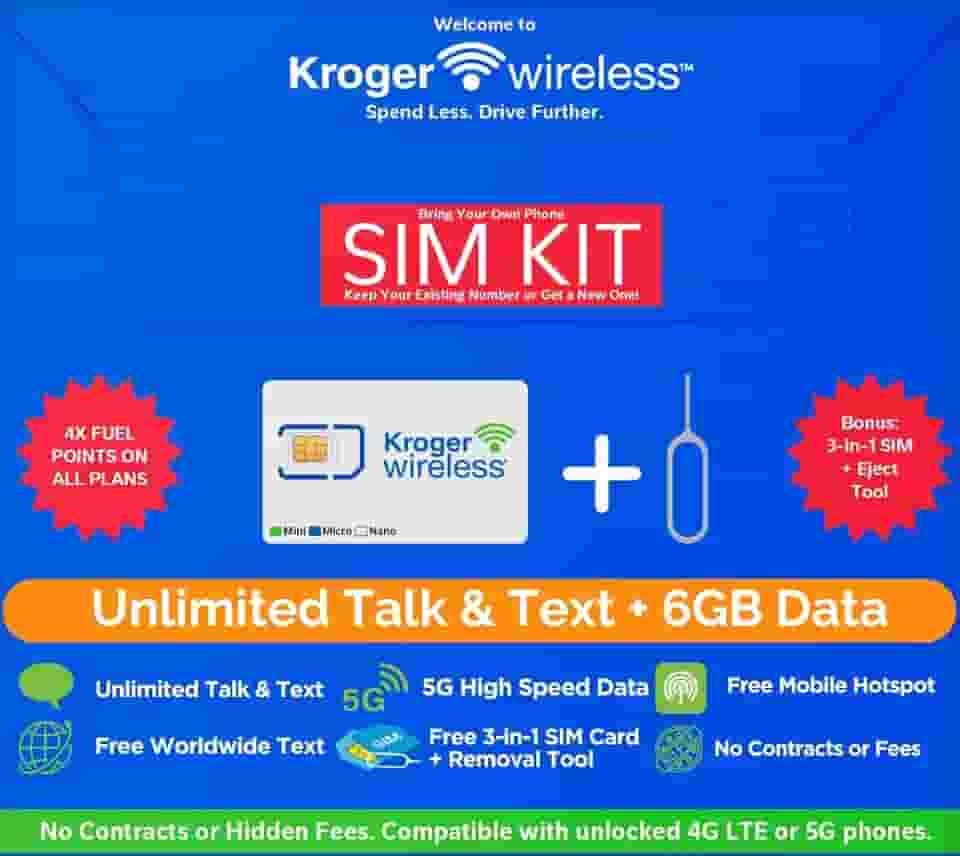 Kroger Wireless Kr25T Plano De Celular Pré-Pago 1 Mês Por Us$ 25/Mês Com Ligações E Mensagens Texto Ilimitadas + 6 Gb Dados 5G-4G Lte