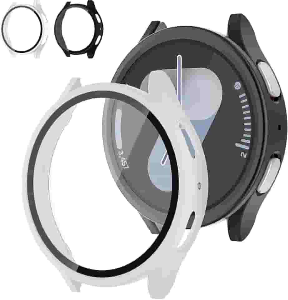 [2+2] Pacote para Samsung Galaxy Watch 7 Capa protetora de tela acessórios de 44 mm, capa antiderrapante ultrafina resistente a arranhões com vidro temperado para Galaxy Watch 7, conjunto de capa