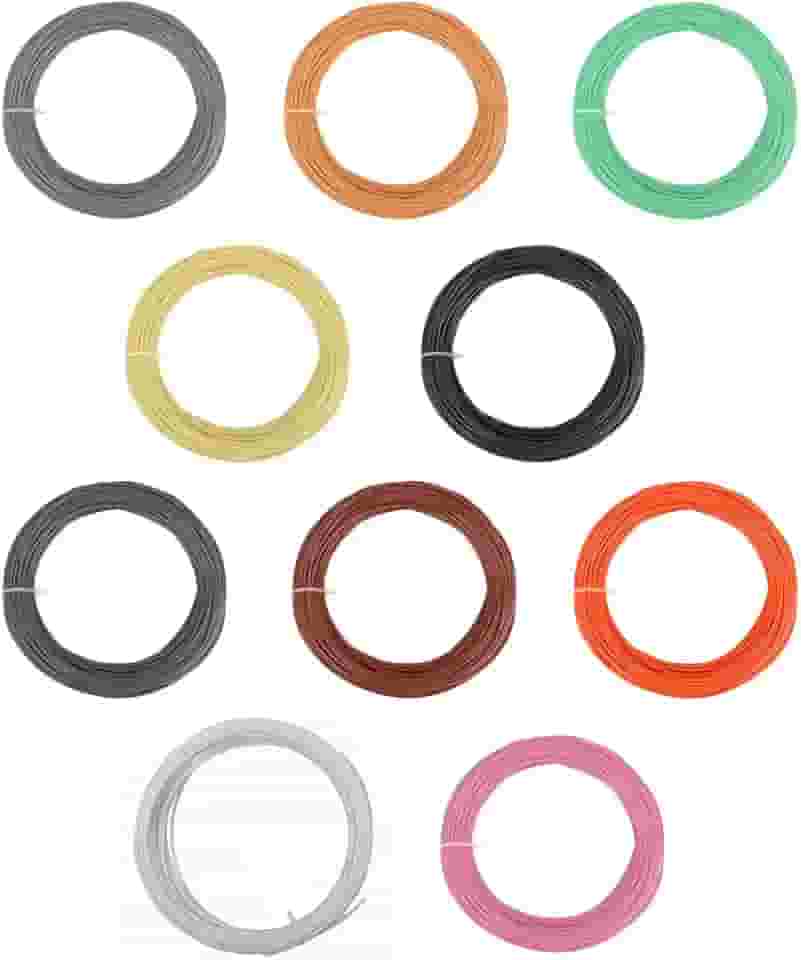 Kit de Filamentos 3D Printing Pen - 10 Filamentos em PLA de 3 Metros Cada - Cores: Verde, Marrom, Preto, Cinza, Bege, Rosa, Amarelo, Branco, Cinza Escuro, Laranja