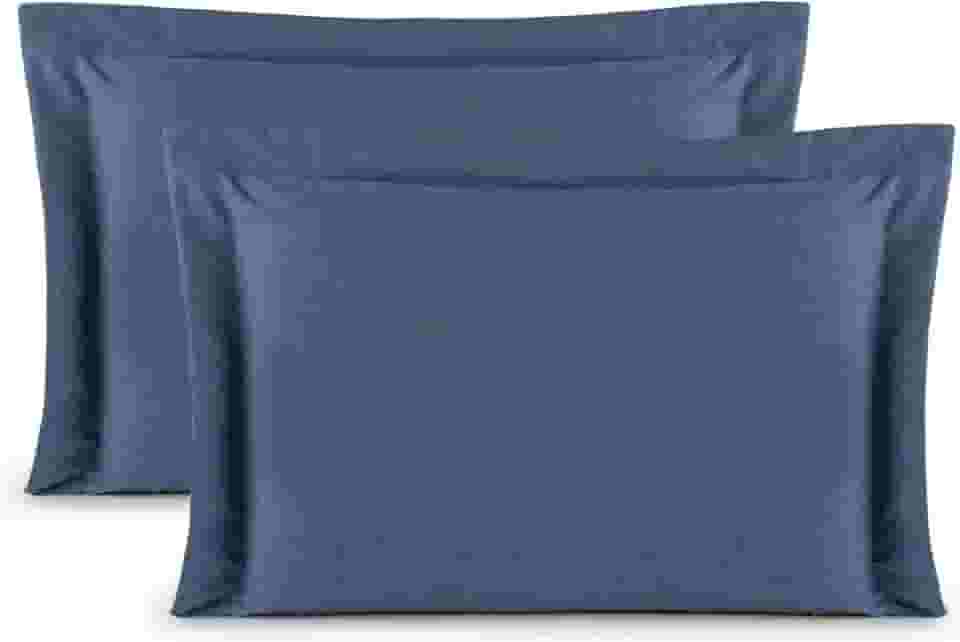 Kit 02 Fronhas Aba Americana Tecido Percal 400 Fios Antiácaro, Anti-pilling com Toque Macio - Linho Azul