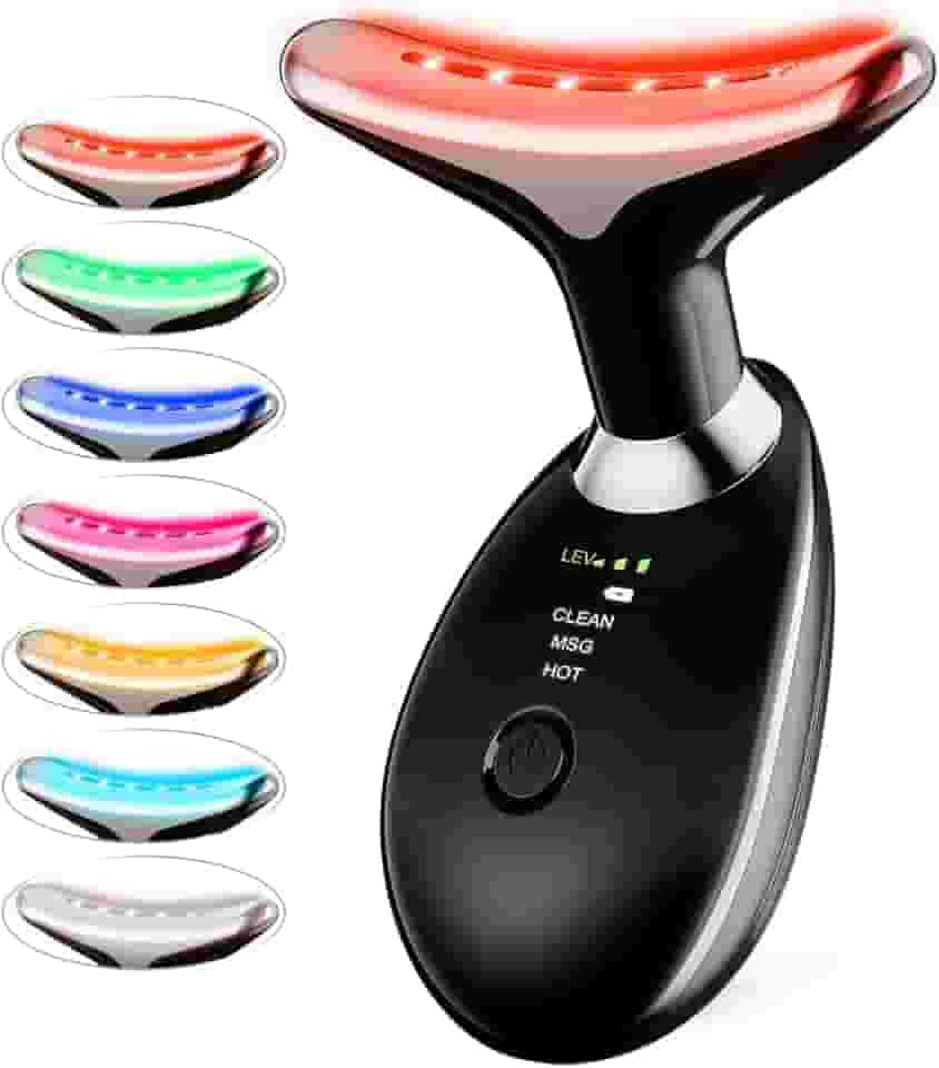 Massageador facial de pescoço, ferramenta de escultura facial, 7 modos de cores e vibração para massageador facial para queixo duplo (preto)