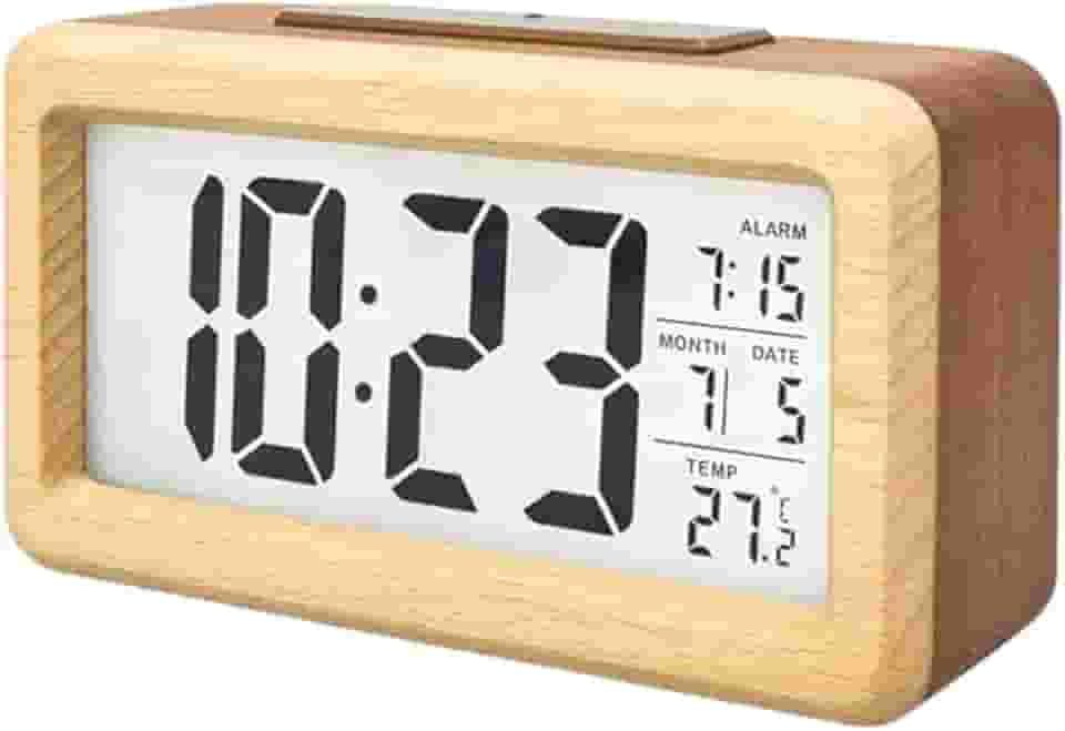 Despertador Digital de Madeira – Design Vintage com Sensor de Luz Noturna