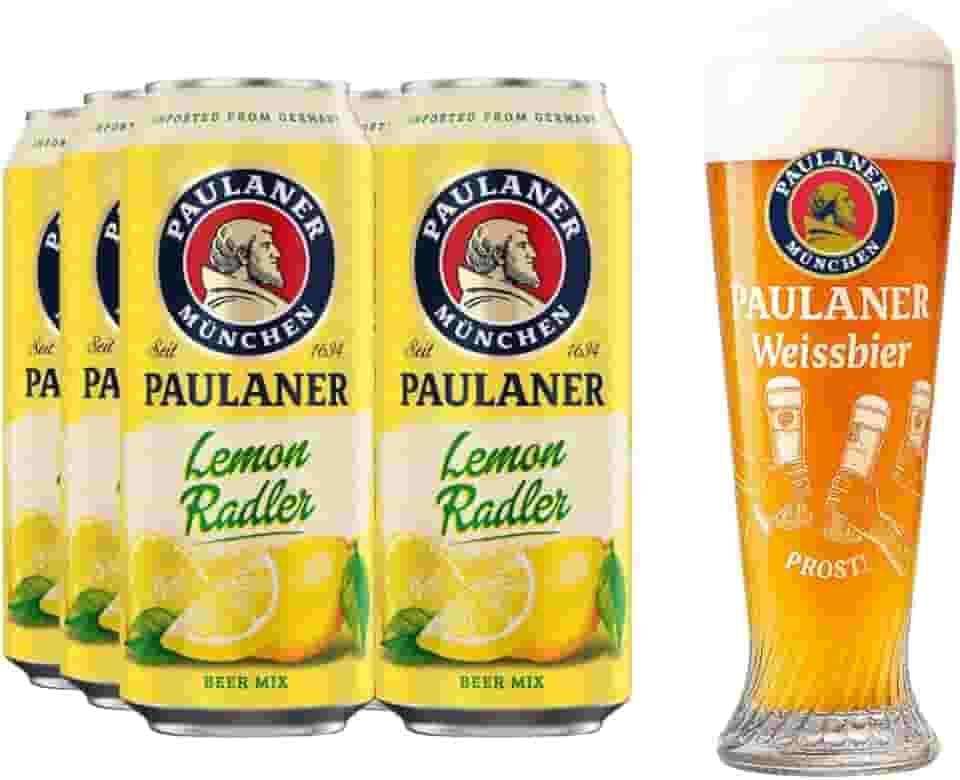 Kit 6 Cervejas Paulaner Lemon Radler Mix Alemã Lata 500ml + Copo Prost