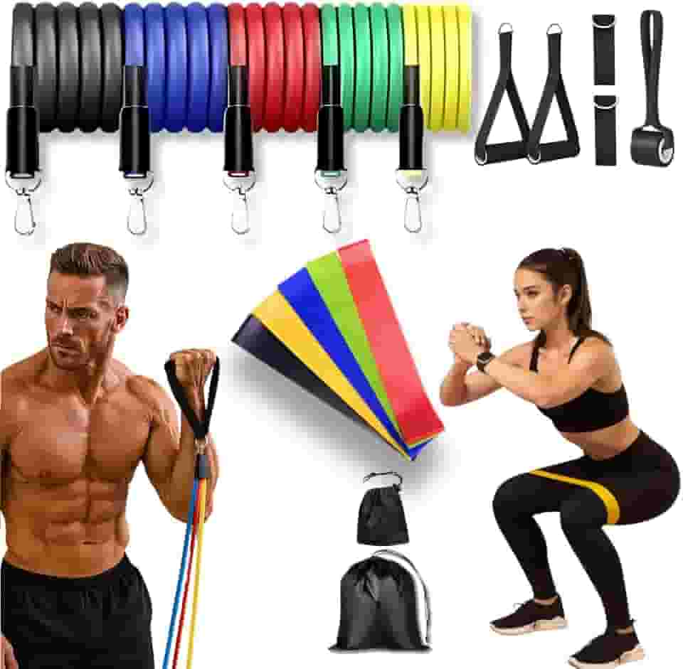 Kit 17 Peças Elástico Extensor + Miniband Treino Em Casa Exercício Físico Academia Fisioterapia Musculação Crossfit Pilates Yoga Aquecimento Funcional Alongamento Malhar Emagrecimento