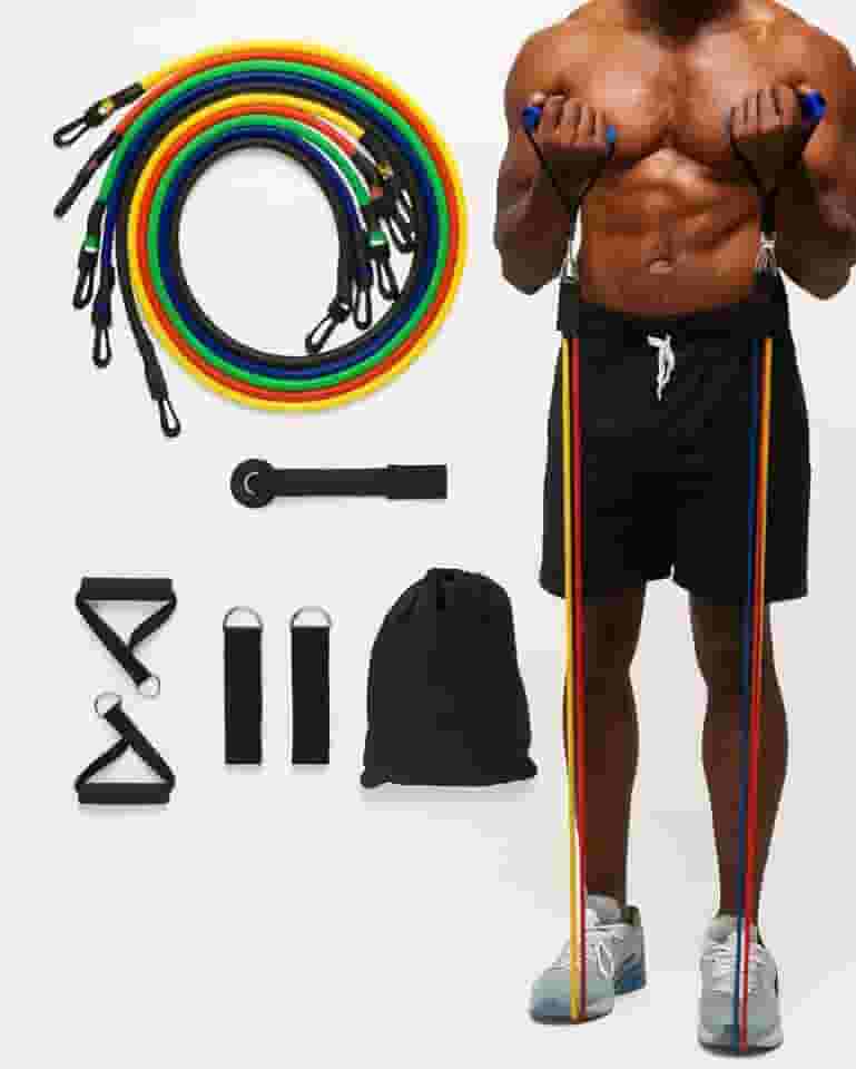 Kit 11 Elásticos Extensores de Resistência para Exercícios - Treino Funcional, Pilates, Musculação, Fisioterapia e Academia