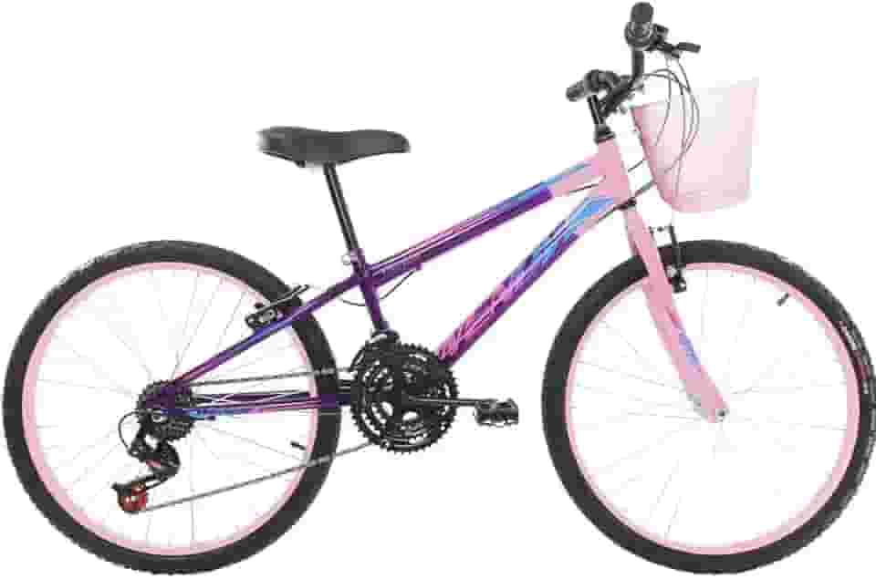 Bicicleta Infantil Aro 24 Para Meninas Delicada Modelo Wendy em Aço Aros de Alumínio 18 Marchas com Cestinha e V-Brake