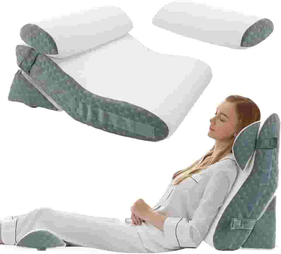 Conjunto de 4 peças travesseiro triangular, travesseiro de espuma pós-operatório, ajustável almofada lombar (com fronha), adequado para pós-cirurgia, alívio de refluxo ácido e dor nas costas, etc.