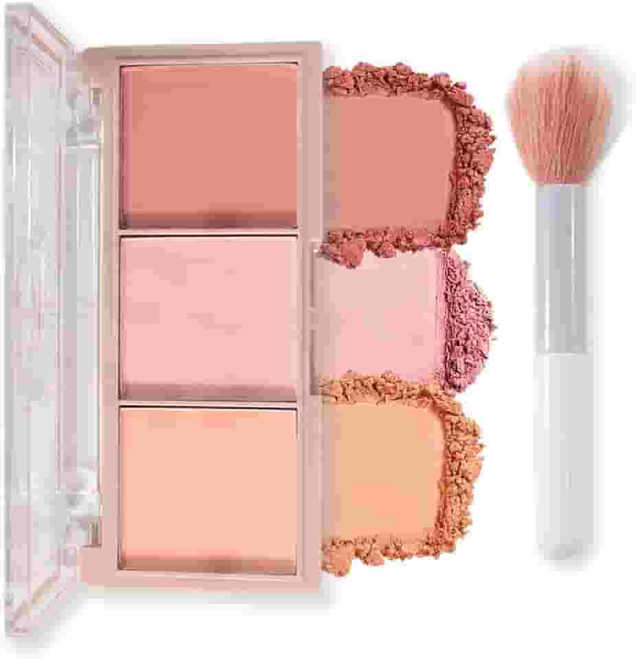 3 cores paleta de blush fosco para o rosto, blush, blush facial montável, contorno de bochecha, bronzeador, pó prensado, palete de maquiagem, conjunto de presente feminino (paleta de contorno