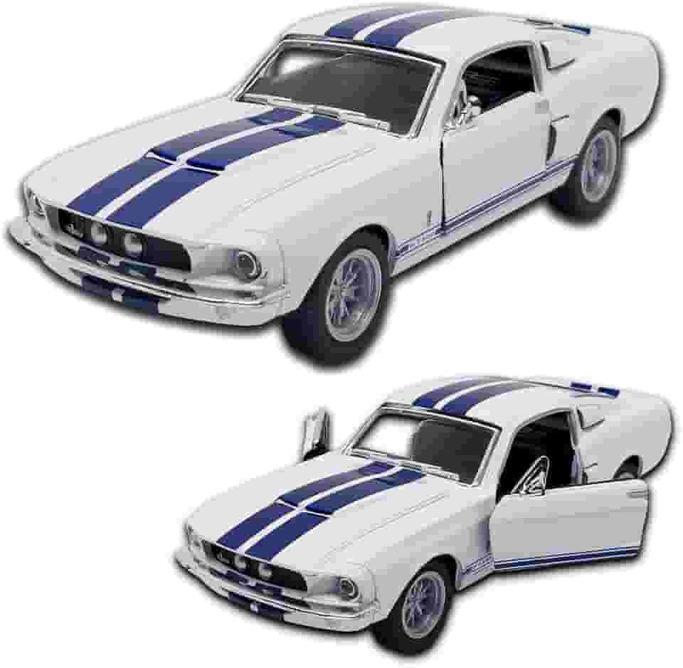 Carrinho de ferro Miniatura Mustang Shelby Gt 500 1967, Kinsmart, Escala 1:38, 12 CM, Branco, Miniatura de carros clássicos