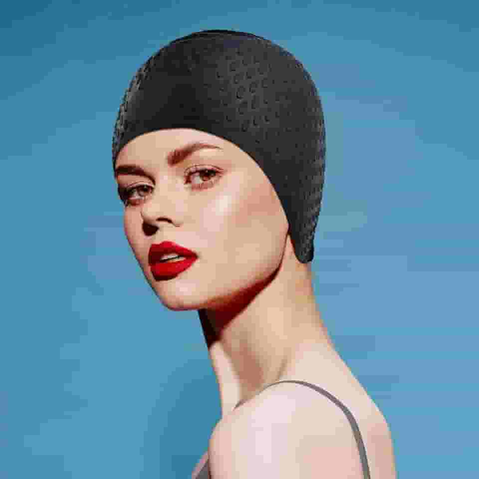 Touca de natação feminina em forma de gota de silicone, altamente elástica, adequada para vários penteados, mantém o penteado intacto