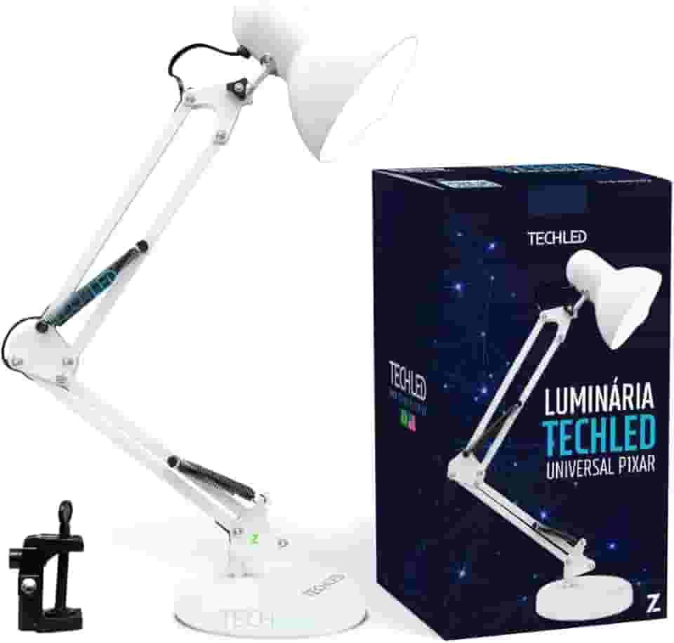 Luminaria Mesa Articulada Escritorio regulavel Leitura Base metal Articulavel Branca