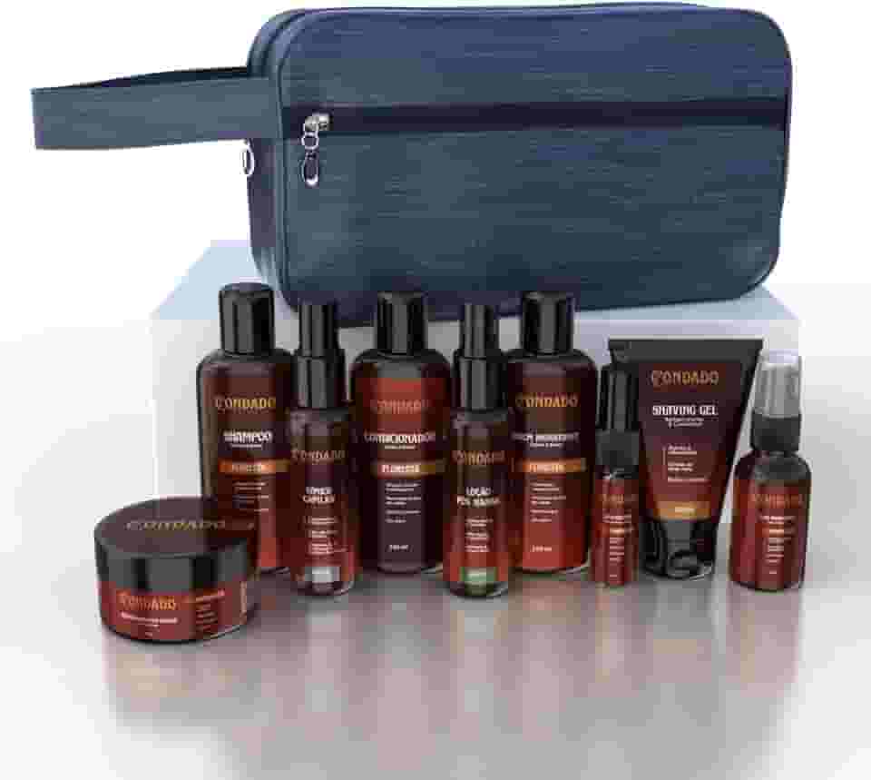Kit Barba Completo Necessaire Shampoo Condicionador Balm Óleo Hidratante Tônico Crescimento Masculino (floresta + Necessaire Azul)