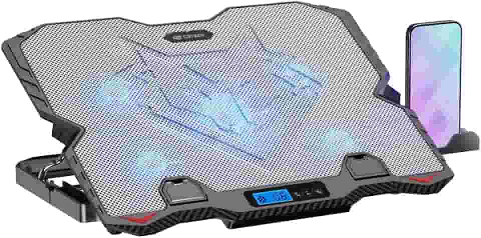 C3Tech Base Refrigerada Gamer para Notebook, NBC-90SI 15,6" cinza, Ajustes de inclinacao em 5 niveis, painel LCD com controle de velocidade em 6 níveis, Led de iluminacao Azul, suporte para celular