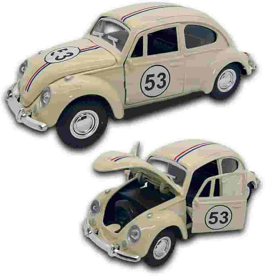 Carrinho de ferro Fusca 53, Miniatura de carro colecionável, abre portas e capô, Com fricção, Bege, 12 CM