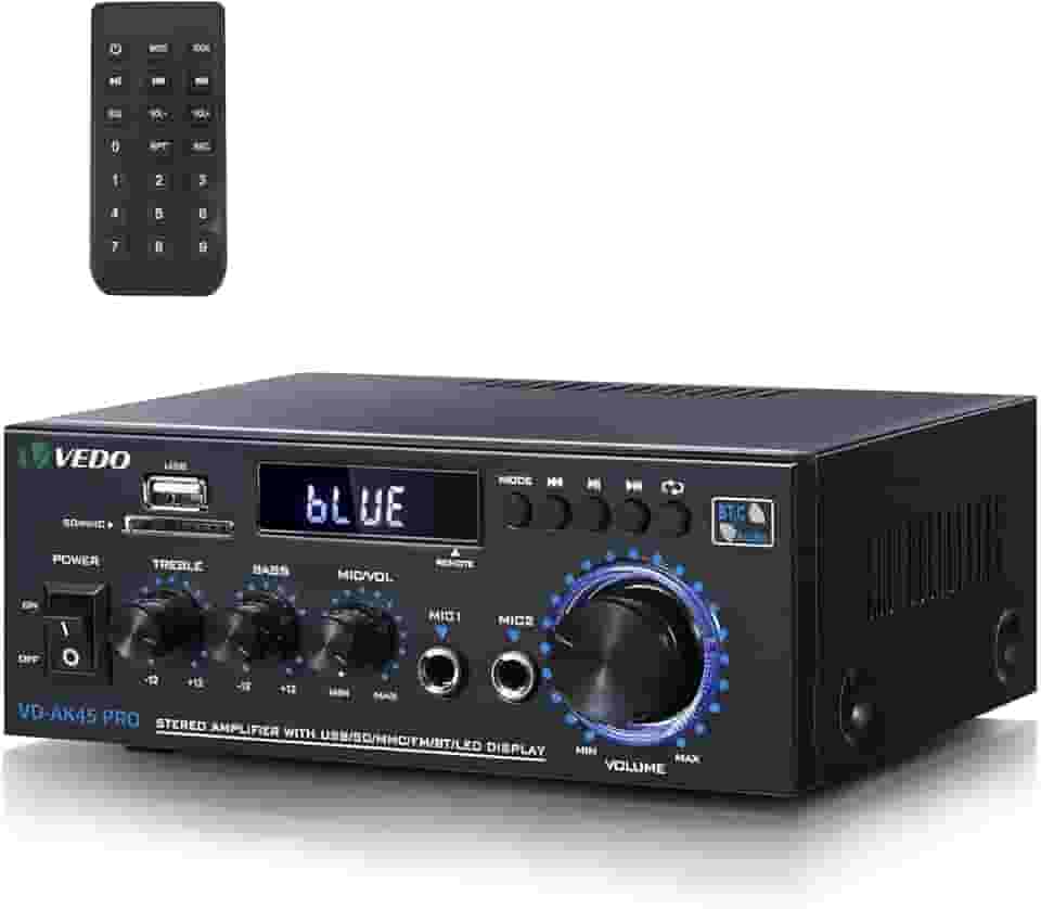 Amplificador de áudio estéreo AK45 pro, sistema de amplificador de potência Bluetooth 5.0 sem fio de 2 canais de 300 W para uso doméstico, domésticos, rádio FM USB cartão SD controle remoto